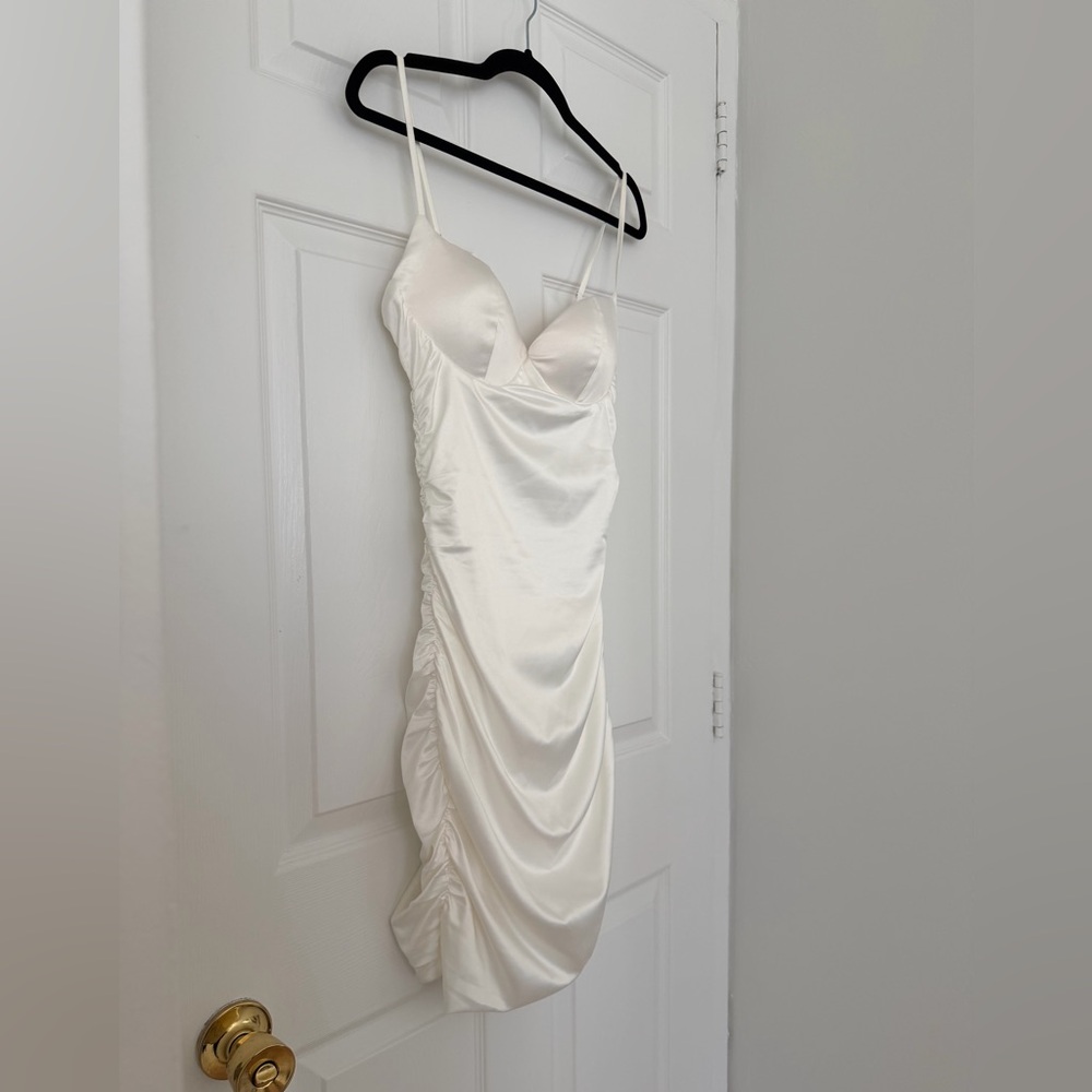 Satin Ruched Mini Dress - Ivory